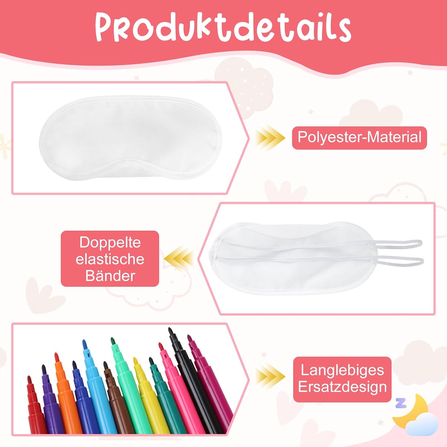 Pack of 20 Sleeping Eye Masks, Paintable Blank Eye Mask with 24 Colouring image 4