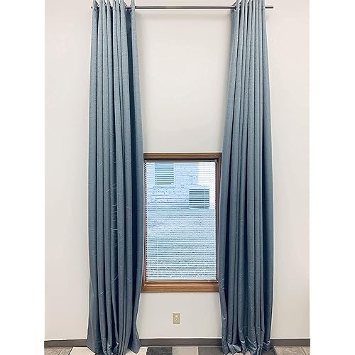 Ikiriska Extra Long Faux Dupioni Silk Custom Made Curtains 8-24 ft Two Story Drapes (Steel Blue, 100″Wx084″L)
