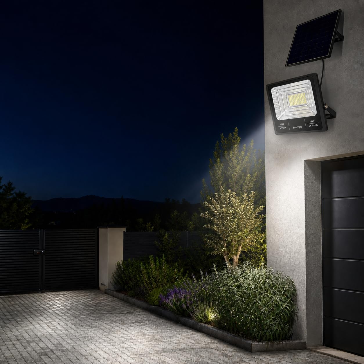 Faretto LED Solare Esterno con Pannello Solare | Luce Bianca 6500KTelecomando con Timer 4H/8H, Energia Solare, Uso Esterno, Pannello Incluso