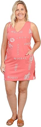 INGEAR Womens Beach Swimsuit Cover Up Short Cotton Shift Dress Sleeveless Tee with Pockets