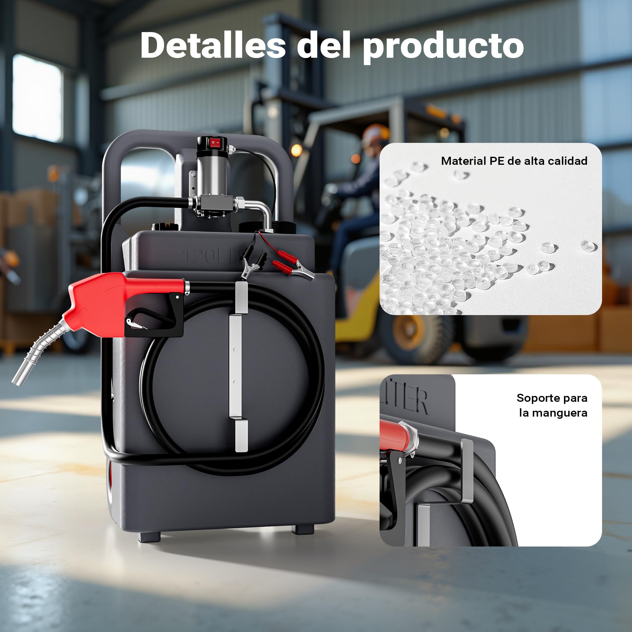 Wiltec Tanque de combustible portátil 120 l con bomba de transferencia 12 V para diésel depósito de combustible móvil con asas bidón, garrafa