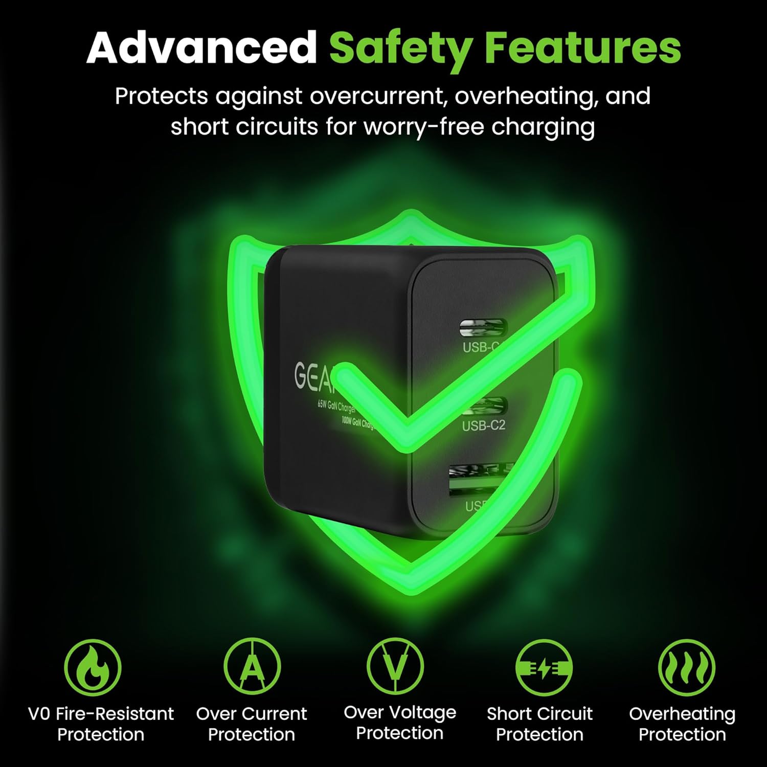 GEARit USB C Charger Block, 65W 3-Port Fast Charging Adapter, Compact Foldable PD Charger, Compatible with MacBook Pro/Air, iPad, iPhone 17/16/15/14, Galaxy S25/S20, Pixel, and More