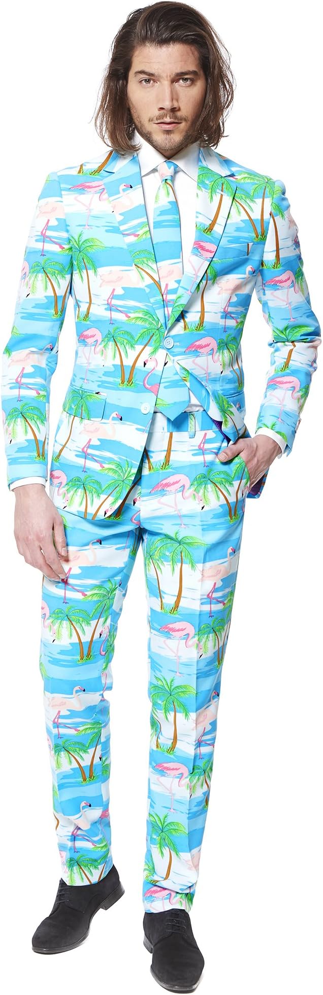 OppoSuits Herren Opposuits Crazy Prom Suits For Men – Flaminguy Anzug - Komplettes Set: Jackett, Hose und Krawatte, Blau, 50