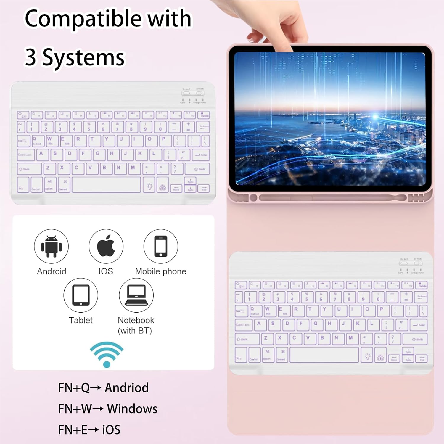 Detachable Keyboard Case with Wireless Mouse for Xiaomi Redmi Pad 2 11 inch 2025, 7 Colors Backlight Magnetic Keyboard Case for Redmi Pad 2 11“ 2025 with Pen Holder, 3 Angles Adjustment, Pink