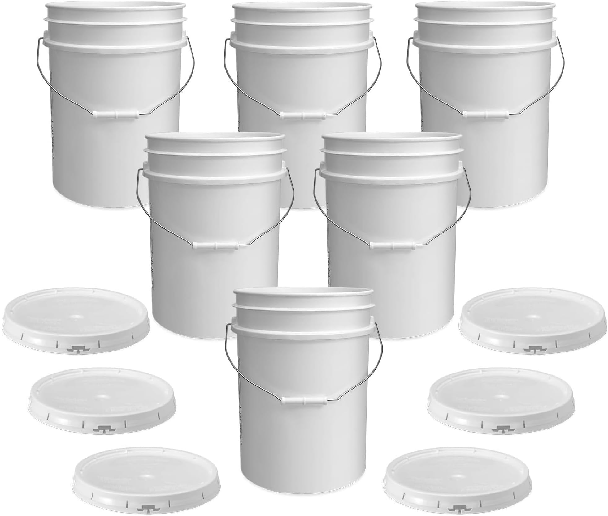 ePackageSupply 5 Gallon Bucket - Food Grade Bucket with Airtight Gasketed Tear Strip Lid, BPA-Free, Heavy-Duty 90 Mil HDPE Plastic Pail, Bulk Storage, Durable Container, Made in USA - White, 6 Packs