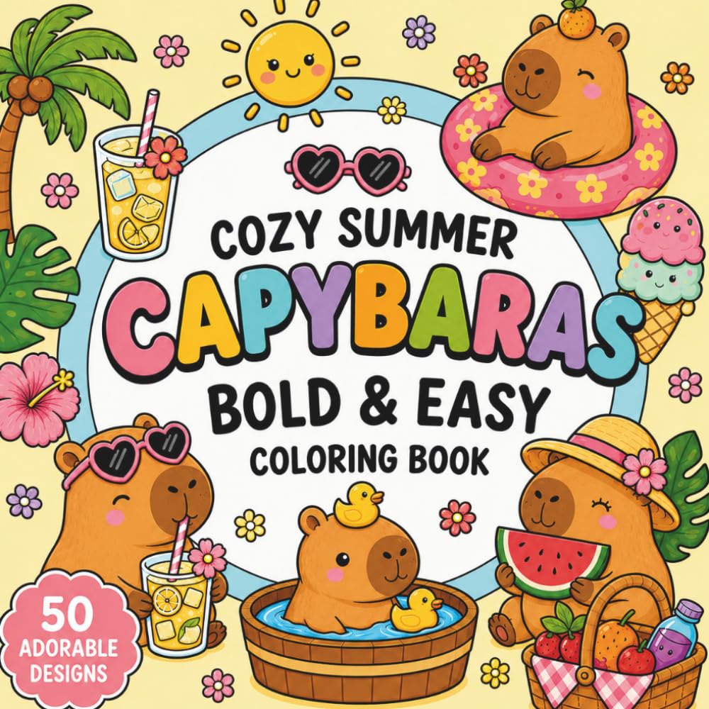 Cozy Summer Capybaras. Bold and Easy Coloring Book for Adults: Cute Summer Capybara Coloring Book for Relaxation, Mindfulness & Stress Relief (Cozy Summer – Bold & Easy Coloring Book for Adults)