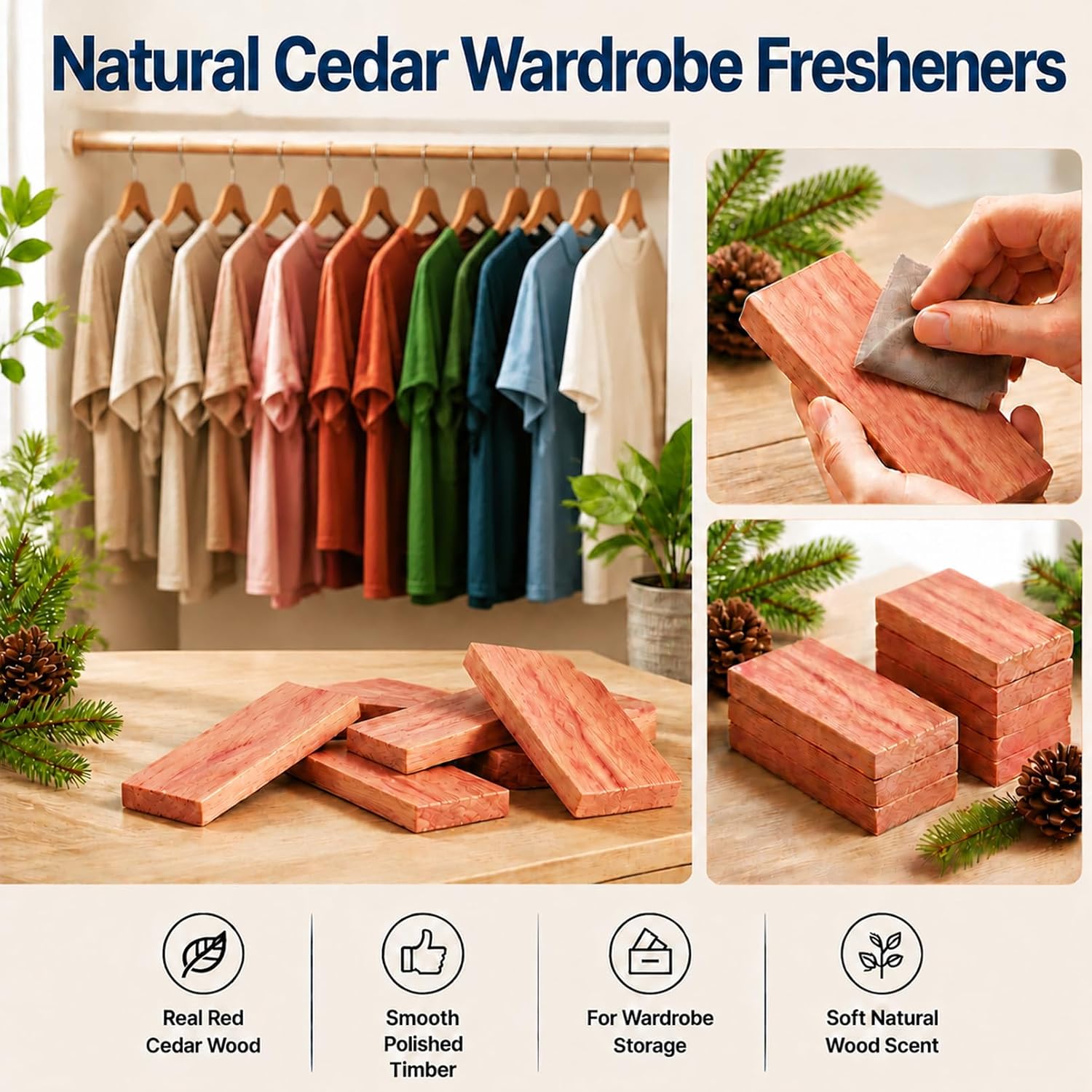 Cedar Blocks for Clothes Storage,20pcs Red Aromatic Cedar Blocks