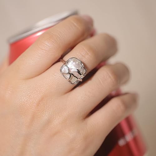 Miniatura 4 de SEEMSAY Anillo de Perla Barroca de Plata para Mujeres Anillo de Plata de Ley 925