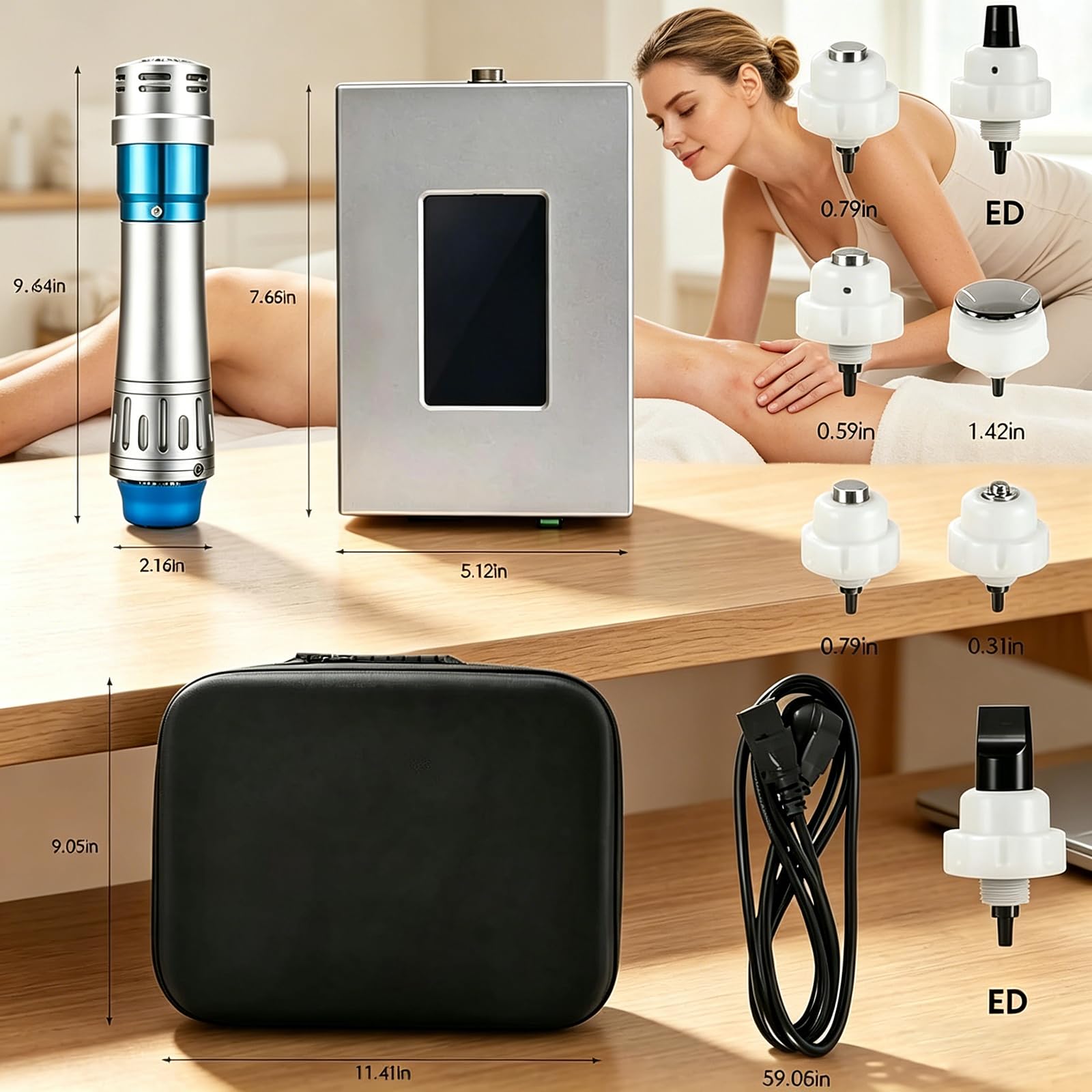 Dispositivo de terapia de onda de choque, instrumento de fisioterapia con 7 cabezas de masaje, 10 funciones y energía ajustable de 60 a 200 mJ, para masaje muscular profundo