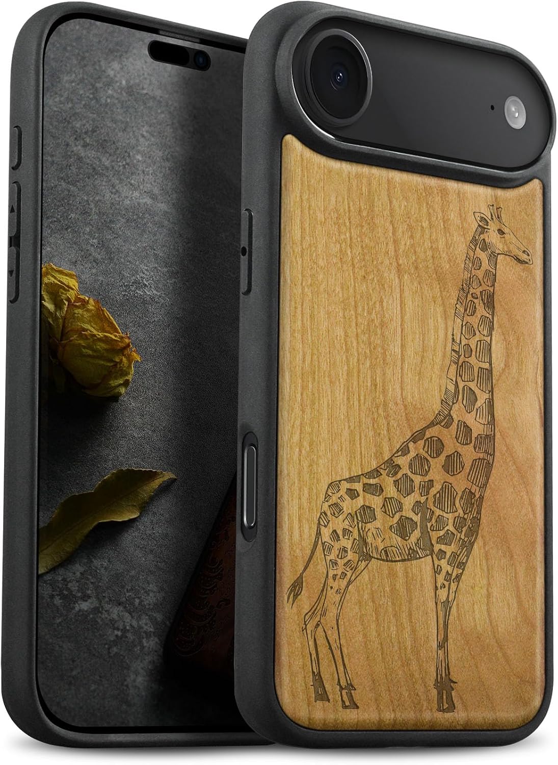 Carveit Magnetic Wooden Case for iPhone Air Case, Wood Artisan Engraved & Soft TPU Shockproof Cover, Compatible with MagSafe 17 Air Wireless Chargers (Hand-Drawn Giraffe) Cherry
