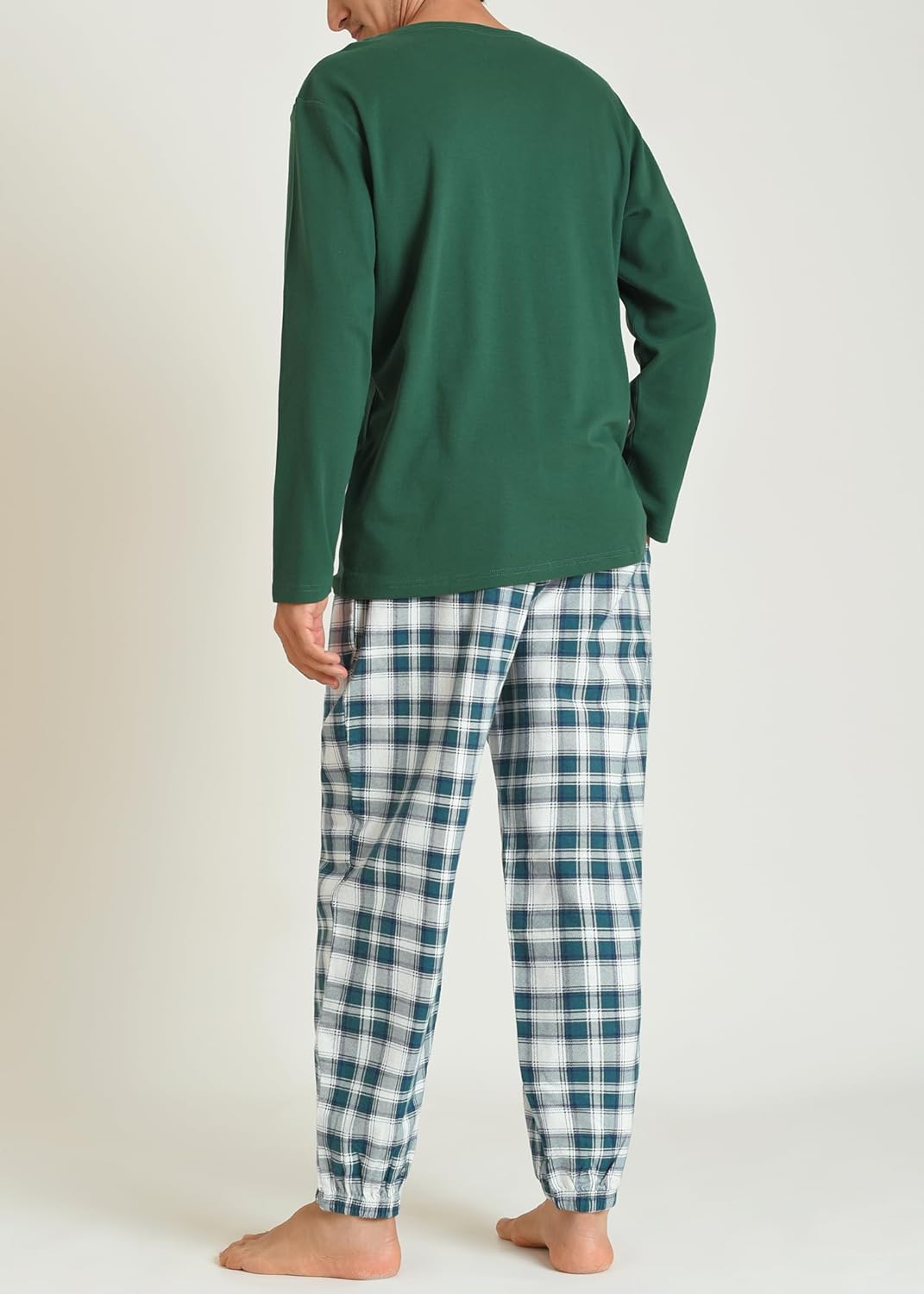 Latuza Men's Cotton Pajama Set Long Sleeve Henley Top Flannel Pants with Pockets - Image 3