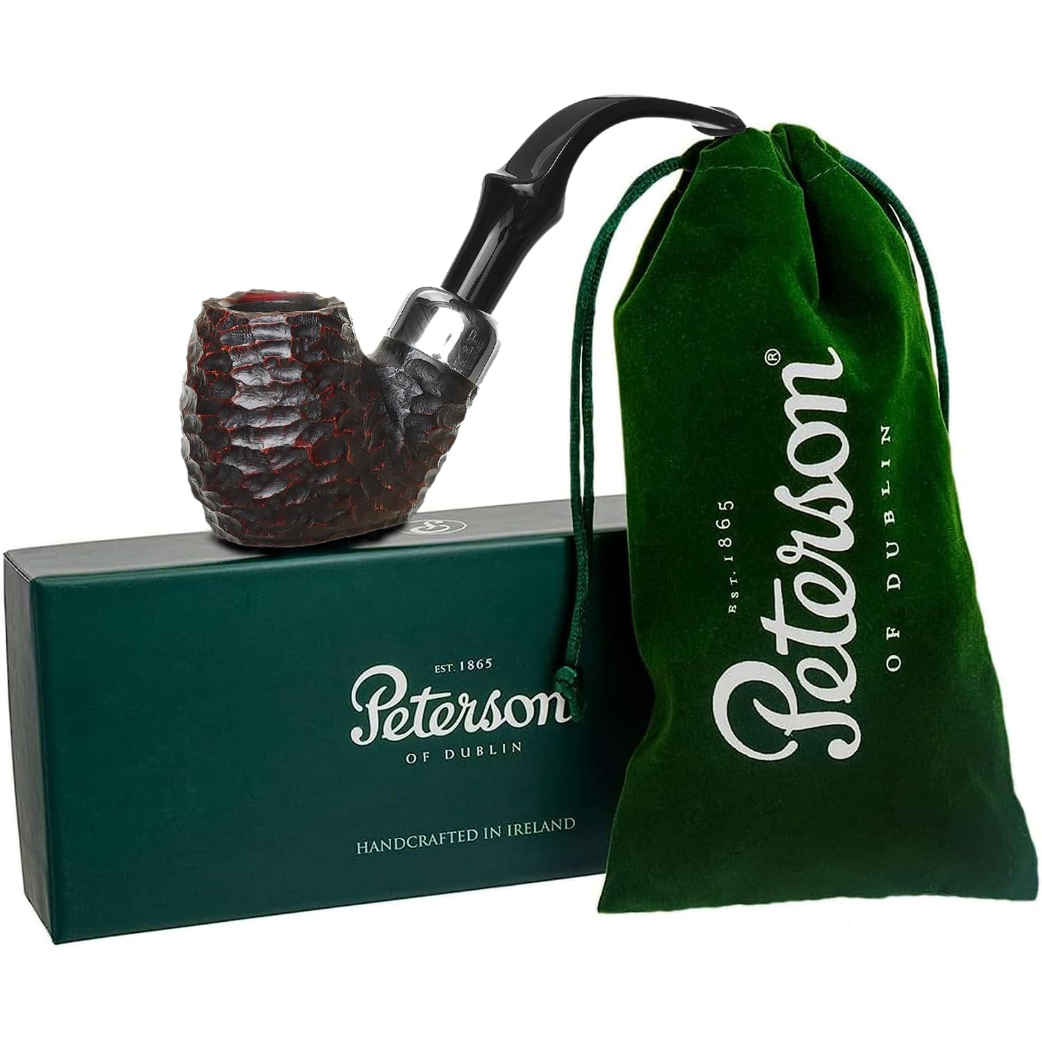 PetersonPipes System Series Handmade in Ireland Mediterranean Briar Pipe - Vintage Design Collectible Hand Crafted Wood, Standard P-Lip, Oom Paul 304, Rusticated Finish