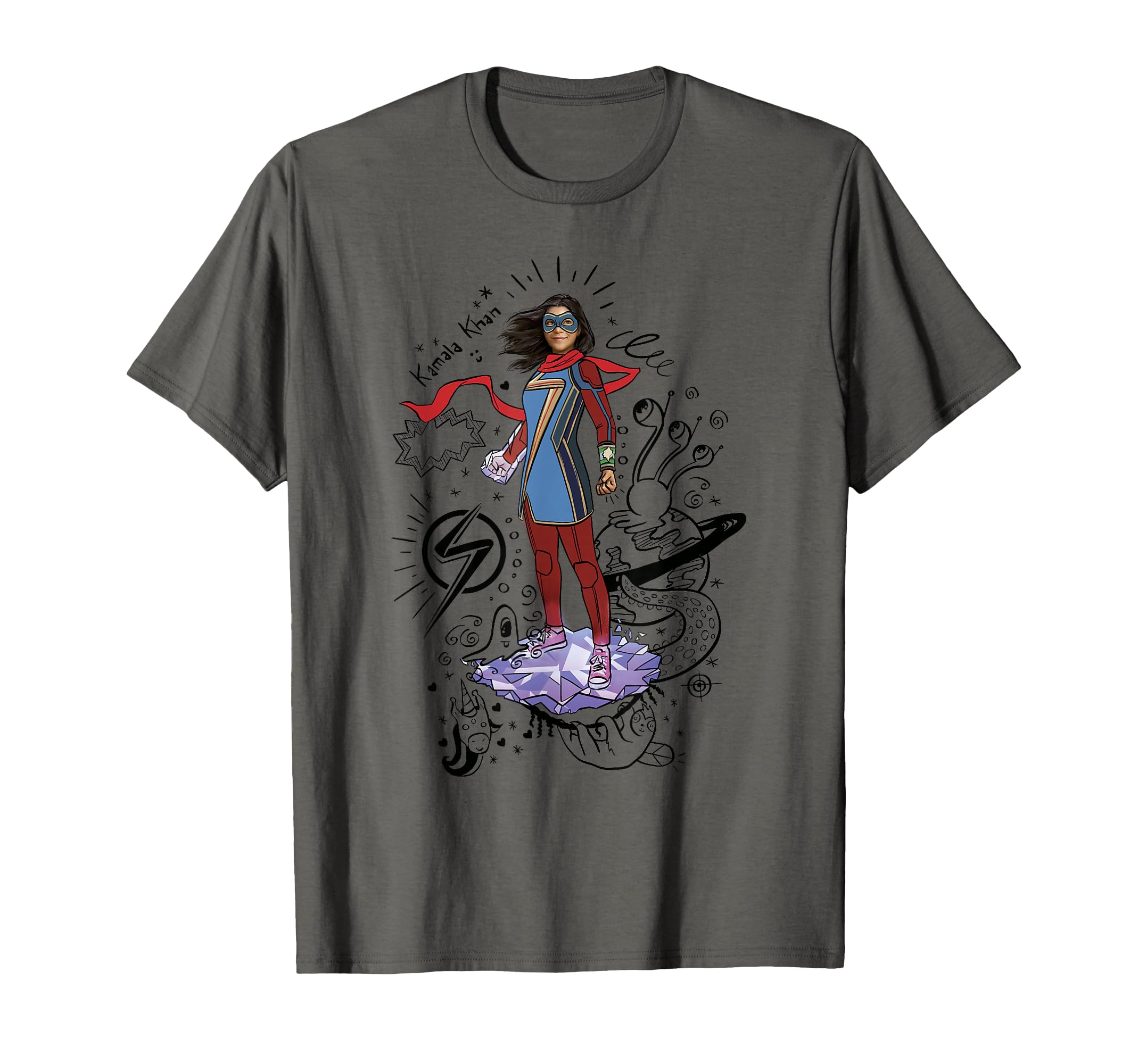 T-shirt Ms. Marvel Hero Scribbles en coton imprimé affiche de super-héros Marvel
