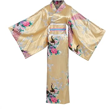 Womens Japanese Kimono Costume Traditional Geisha Robe Anime Printed Bathrobe Pajamas Beautiful Sleepwear With Peacock