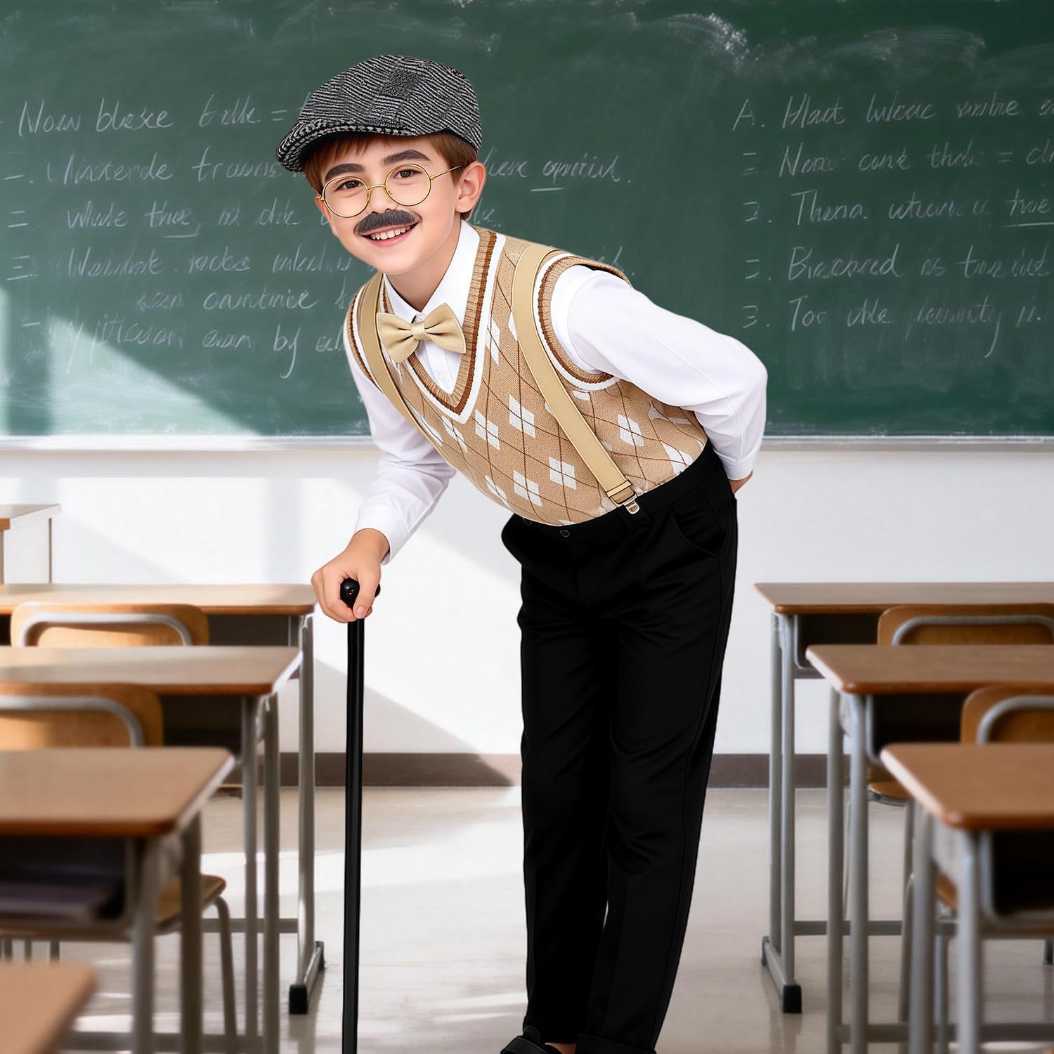 Old Man Costume for Kids Boys 100 Days of School Costume Dress Up Grandpa Costume Outfits for Halloween 3-10 Years - Image 4