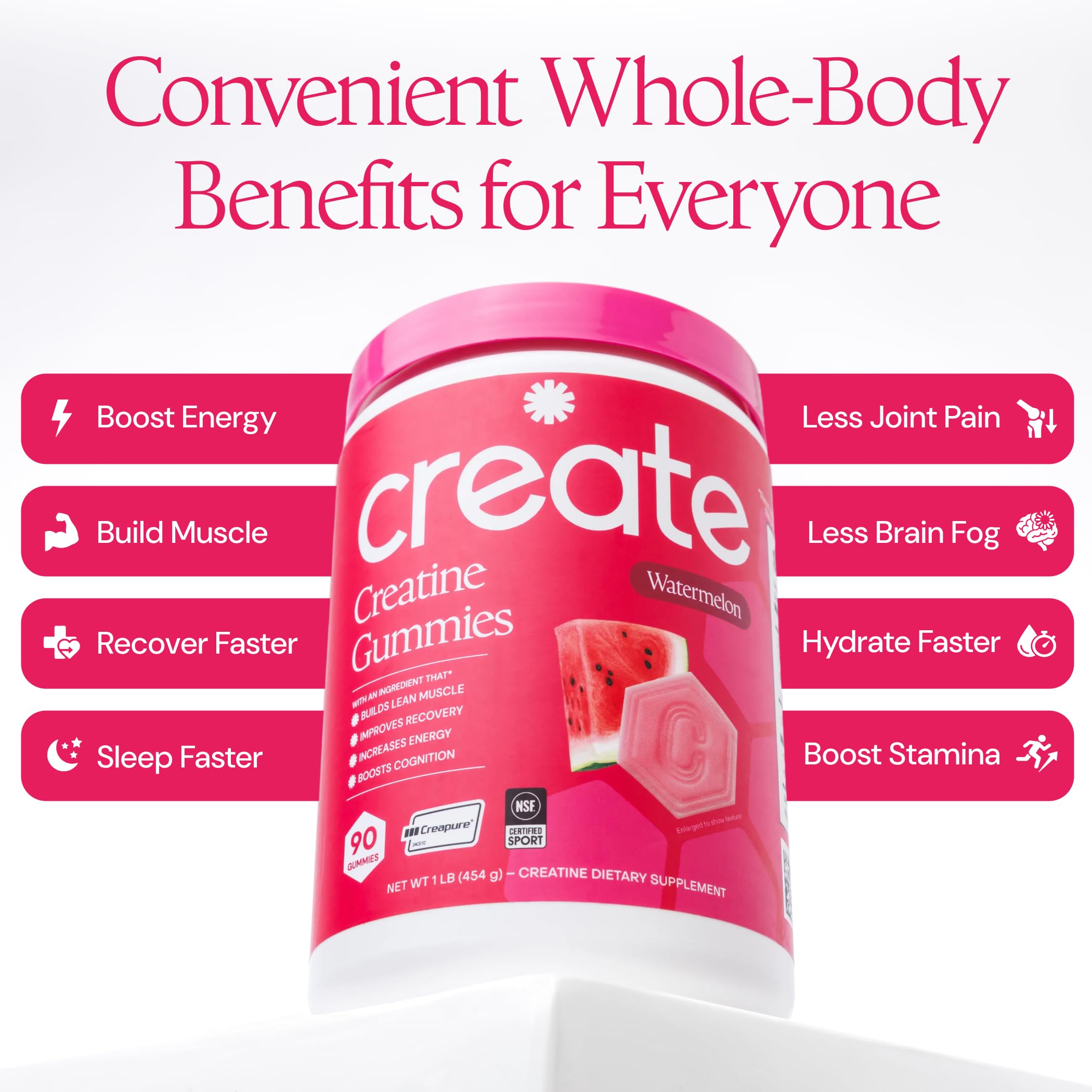 Create Creatine Monohydrate Gummies for Women and Men, Watermelon, 90ct — Amazon image 4
