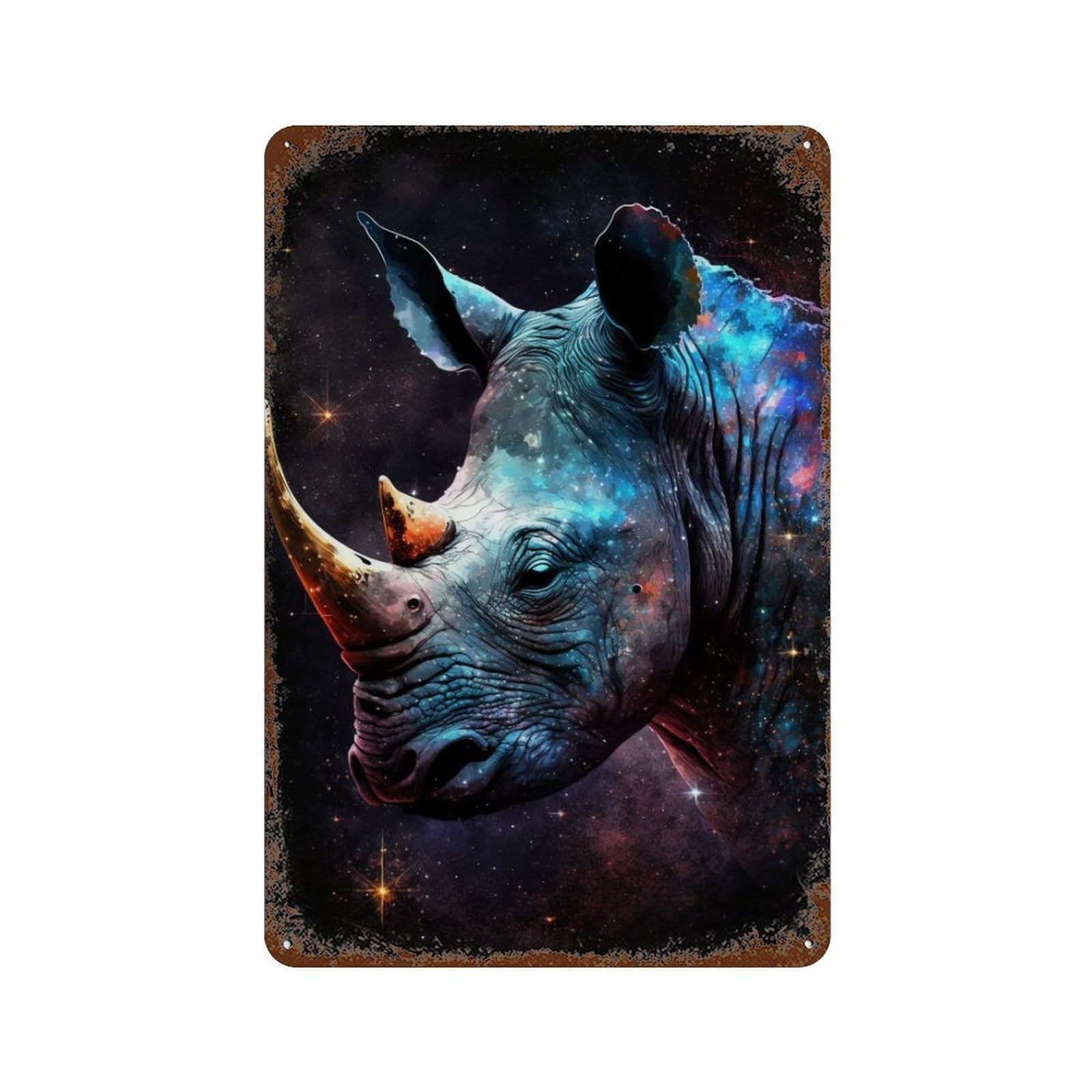 Galactic Rhino Art Print-4 Rustic Tin Plaque 11.8"x7.9", for Pub, Kitchen And Man Cave Decor, Vintage Wall Decor