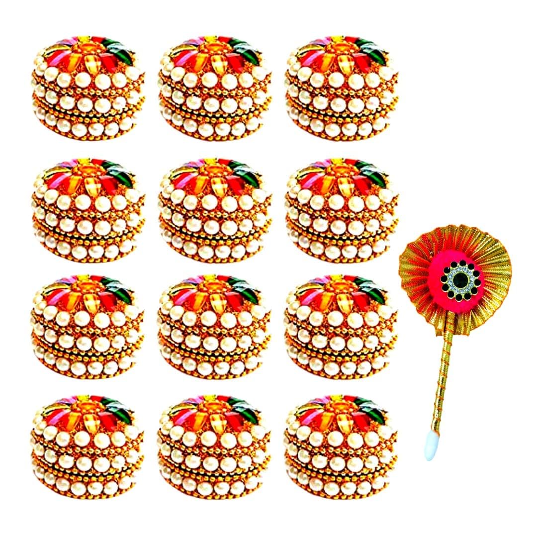 Shri Shri Handicraft Golden Small Kumkum Box with Tilak Stick - Refillable Sindoor for Women Shadi Ka Gift Round Kumkum Sindur Dani Moti Dibbi | Fancy (Set of 12) (B0C1JXD13N) Amazon Price History, Amazon Price Tracker