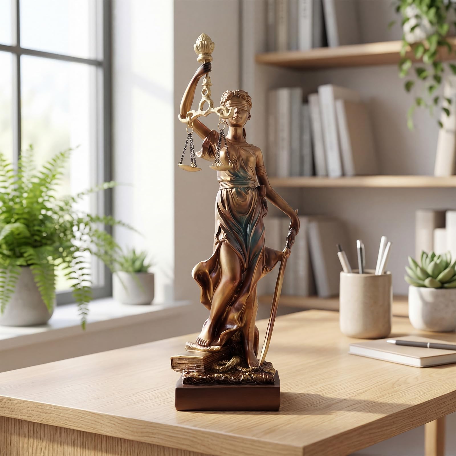 38cm Statue de la Justice, Figurine en Résine de la Déesse Grecque de la Justice, Cadeau pour Bureau d’Avocat & Juge, Justice Aveugle avec Balance et Épée