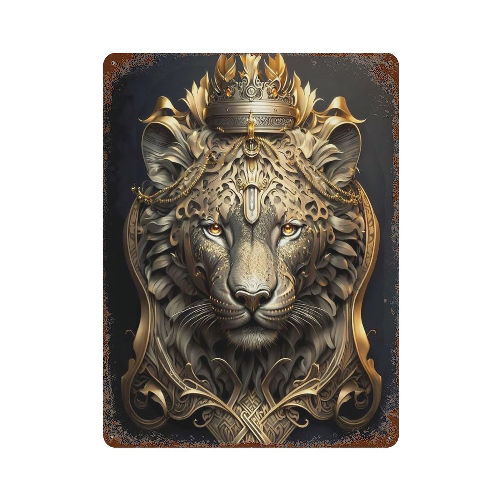 Rust Effect Majestic Monarch Tiger Rustic Tin Plaque 15.7"x11.8", Industrial Home Decor for Bistro, Counter And Cafe Decor