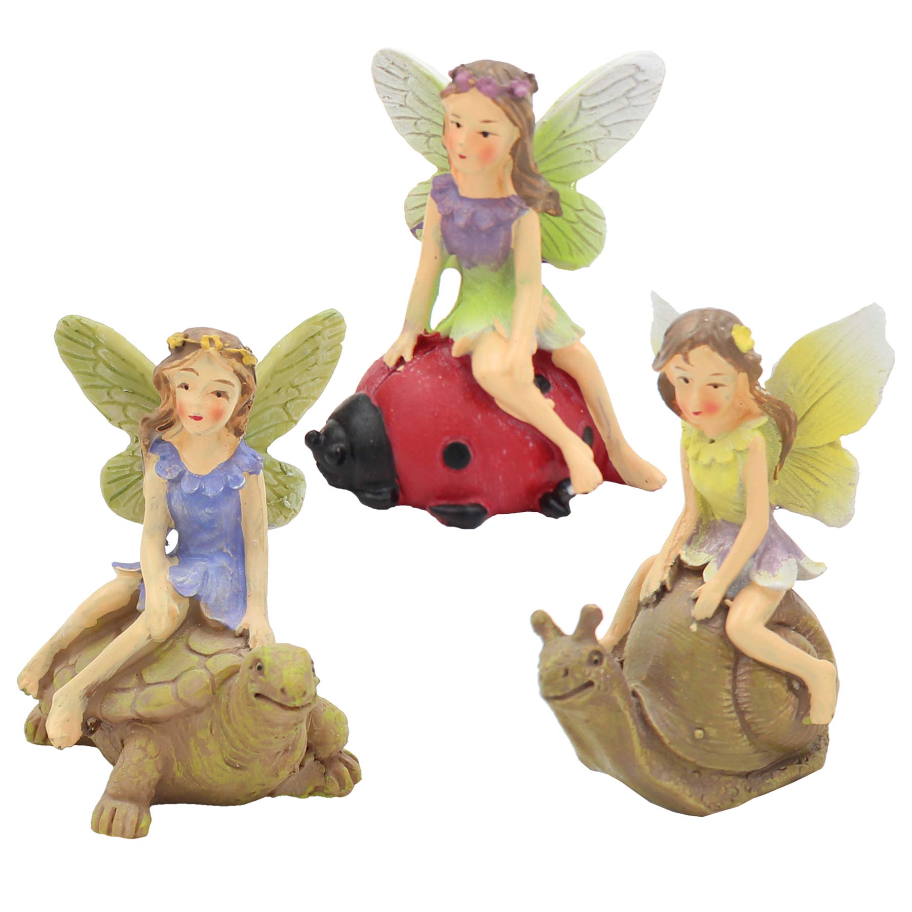 Widdle Springtime The Fairies Enchanted Garden Range - Set 3 Fairy on Tortoise Snail and Ladybird
