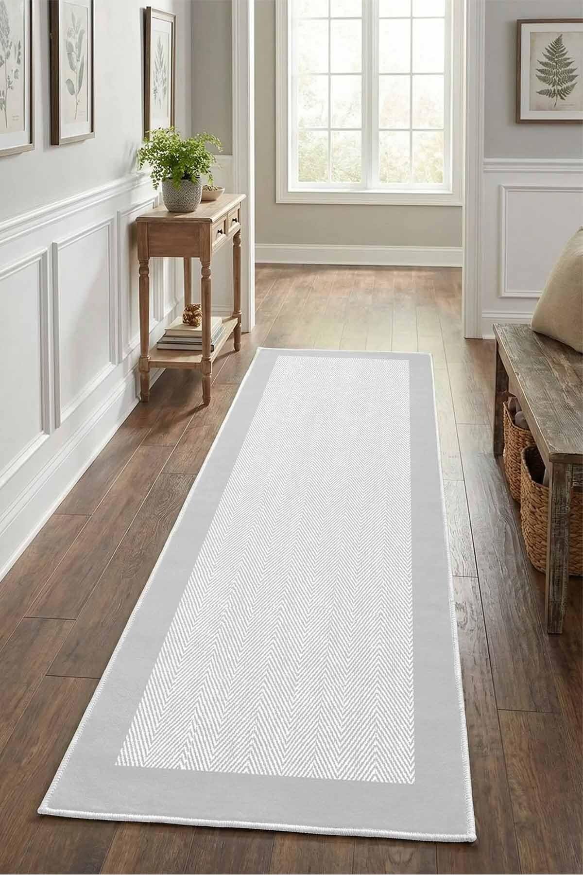 Monnhein Açık Gri Yolluk 1022 - Yıkanabilir, Kaymaz Taban, Dijital Baskılı, Leke Tutmaz, İnce Hav, Modern Koridor, Mutfak, Antre ve Salon için Dekoratif Yolluk