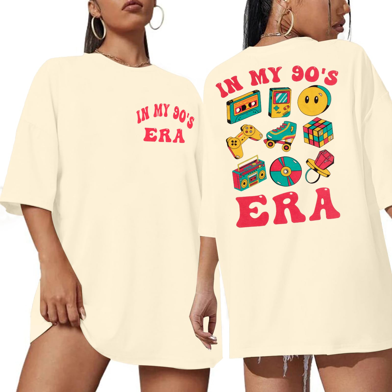 KIMSOONG90s Shirt Women in My 90's Era Shirts 90s Birthday Party Tshirt Vintage 80s 90s Outfit Oversized Graphic Tee Tops
