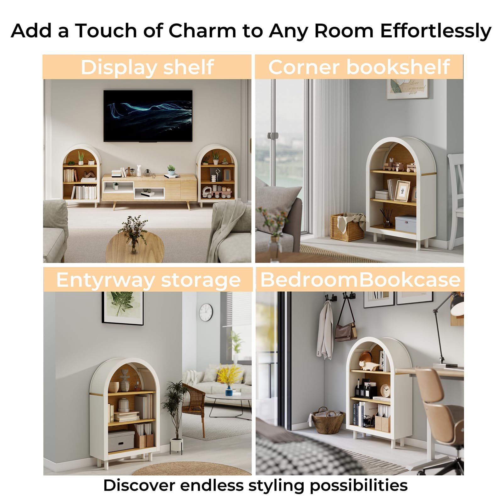 Bibliothèque moderne à 3 niveaux – Étagère courte ouverte en bois pour salon, chambre à coucher et bureau à domicile – Meuble Slish blanc Smal Solut Ele Design