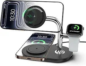 Dual Magnetic Charger for iPhone 17/17 Pro/17 Pro, 3 in 1 Wireless Charger for iPhone 16/15/14, Charging Station for Apple Watch, Wireless Charger for AirPods Pro 2, Magnetic Wireless Charging Station