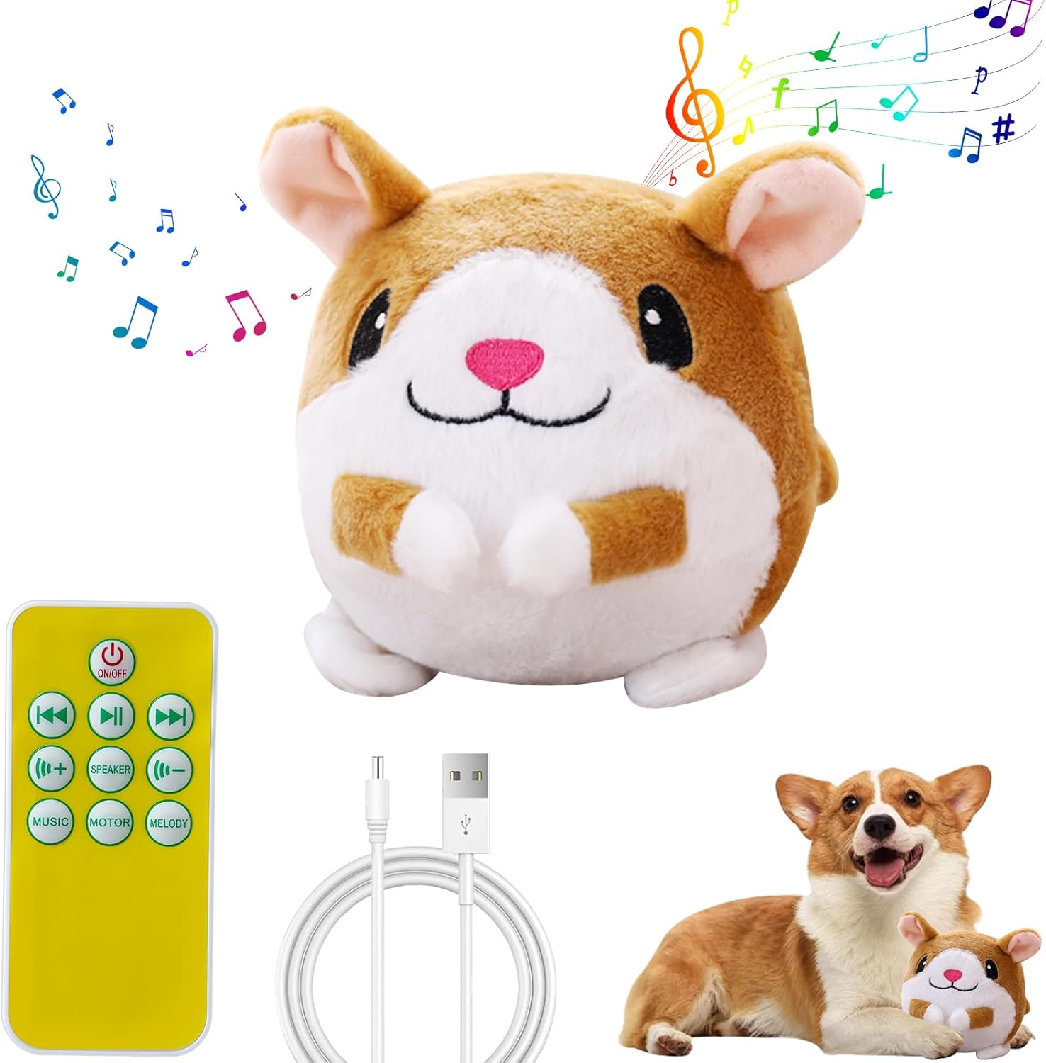 Interactive Plush Dog Toys, Interactive Puppy Toy Bouncing Rolling Dog Ball Remote Control Dog Toy with Music, Self Moving Pet Toy for Small/Medium/Large Bored Dog to Keep Them Busy(Hamster)