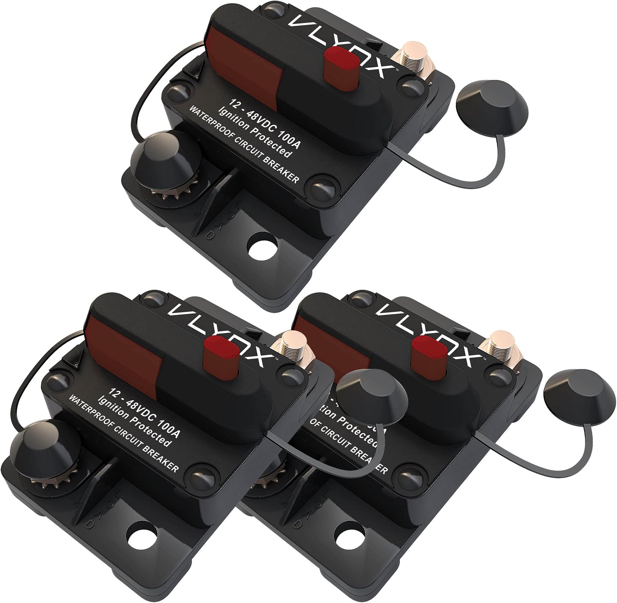 VLYNX QTY3 VCB100 AUTOMOTIVE 12V-48V 100 Amp Resettable THERMAL Fuse Circuit Breaker