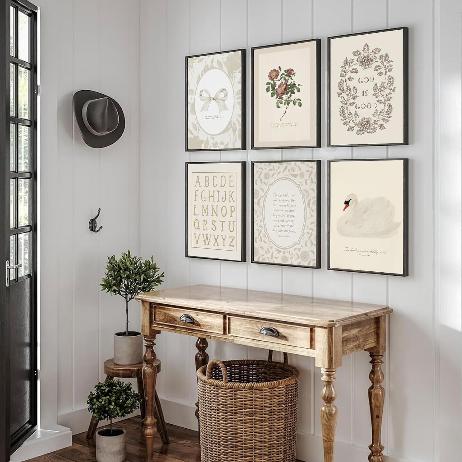6Pcs Christian Nursery Poster Wall Art Cute Bible Verse Wall Decor Picture Vintage Scripture Floral Bow Posters Print for Kids Room Boy Girls Room Nursery Decoration Unframed