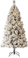 Vista 24 de Glitzhome Prelit Christmas Tree, 6ft Flocked Artificial Christmas Tree Serene Snowscape Fir with 300 Warm White Lights for Home, Office, Party