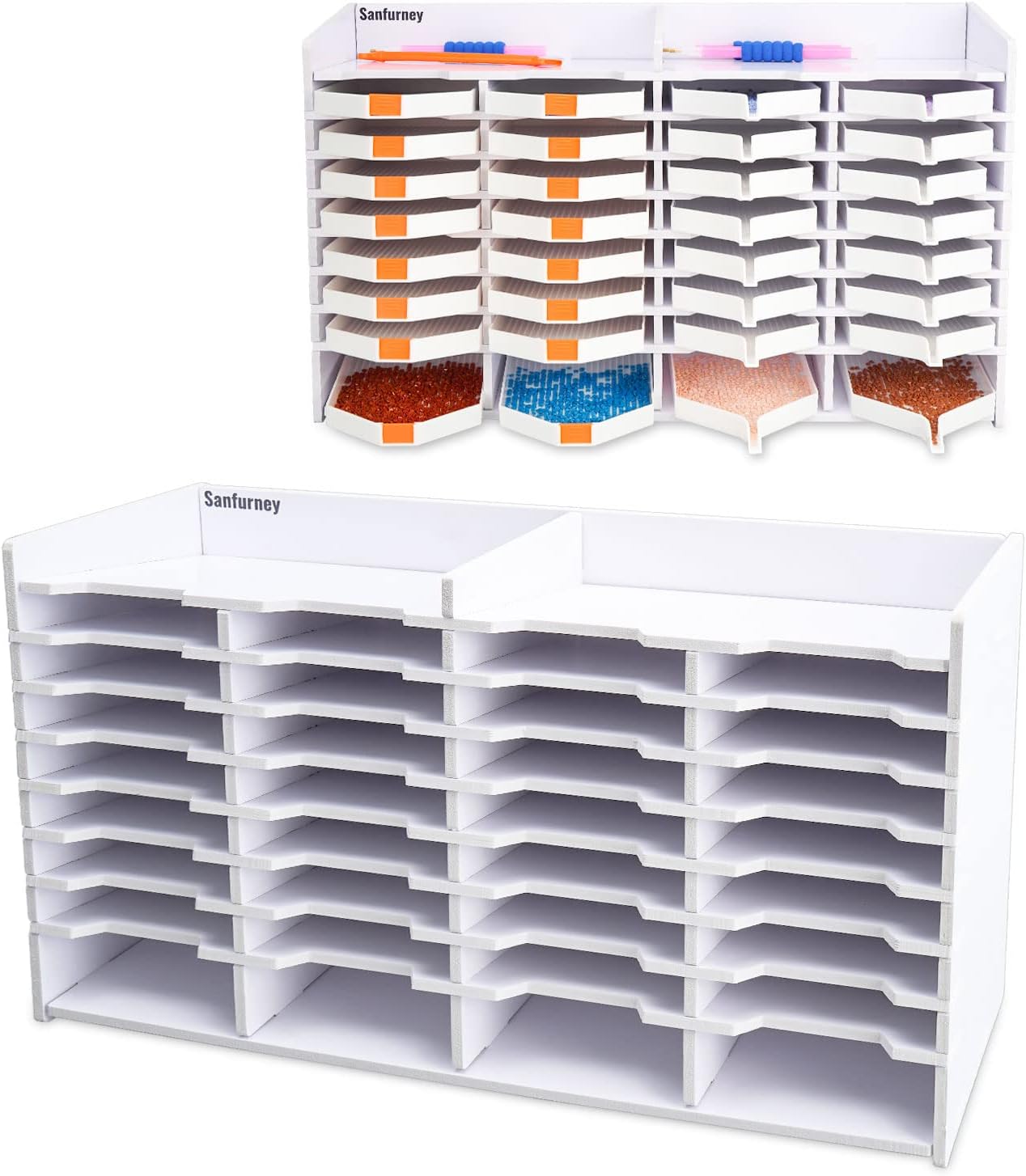 SANFURNEY 32 Slots Diamond Art Trays Tower Organizer, Large Diamond Painting Tray with Drill Pen Holder, Plates Storage Rack, Accessories Tools Kits, Gift for Adults DIY Craft Arts