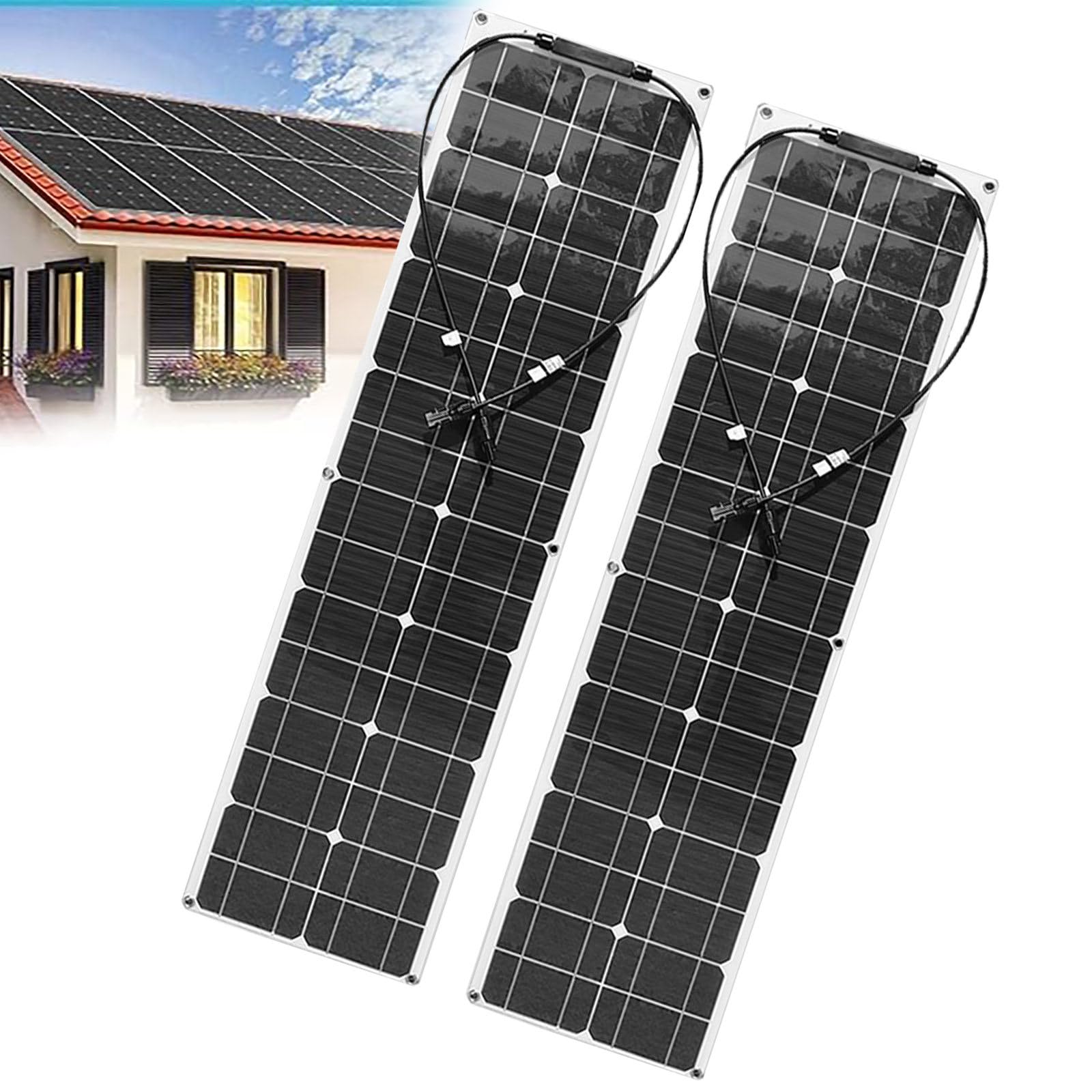 Pannelli Solari Flessibili da 100 W Caricatore Solare Portatile Impermeabile a Celle Solari per Caricare la Batteria di Auto Camper Camper Yacht Barche e Altre Applicazioni off Grid,White