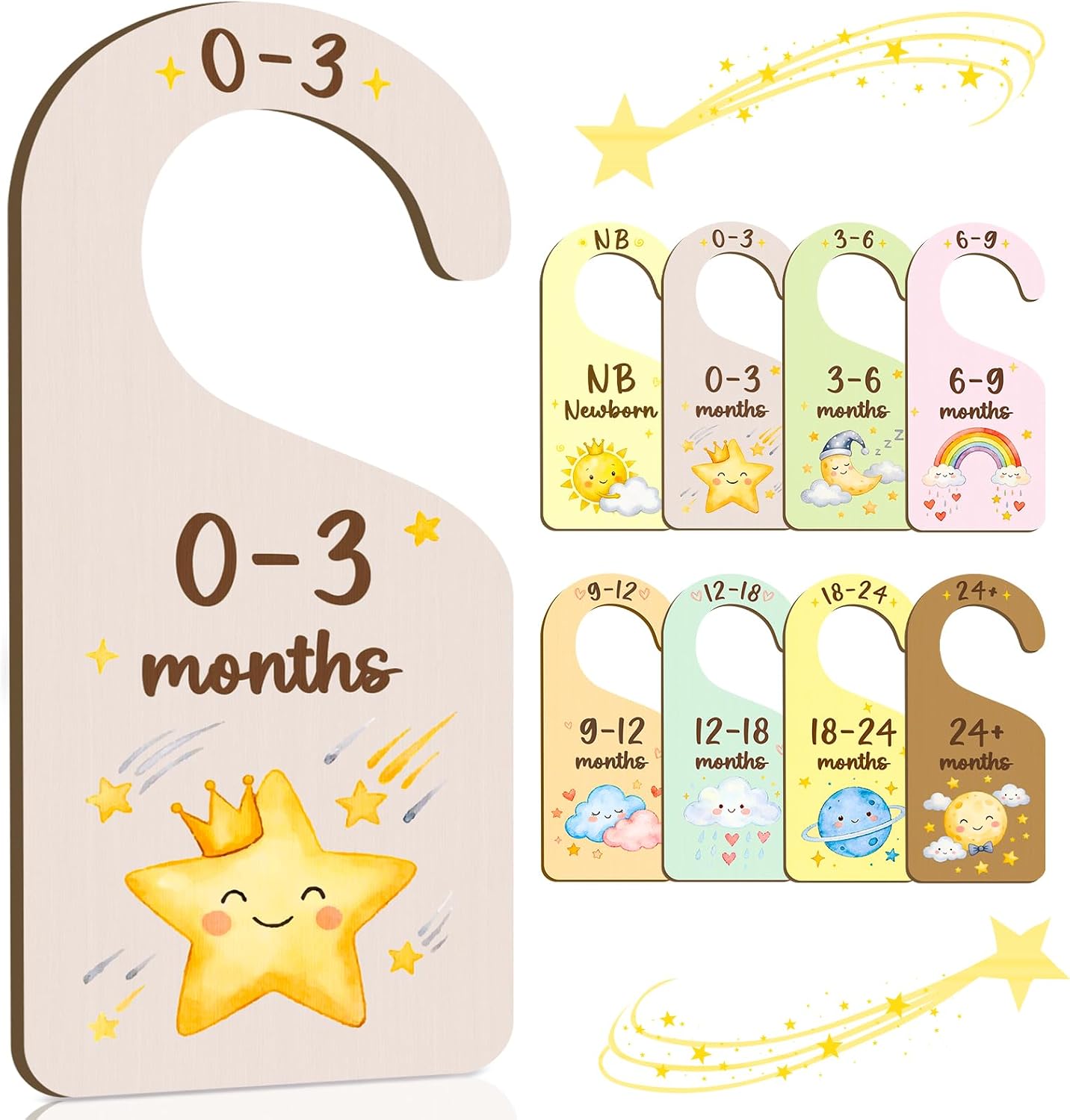 Baby Closet Dividers, 8 PCS Wooden Double-Sided Baby Clothes Organizer Hanger for Newborn to 24 Months for Nursery Decor