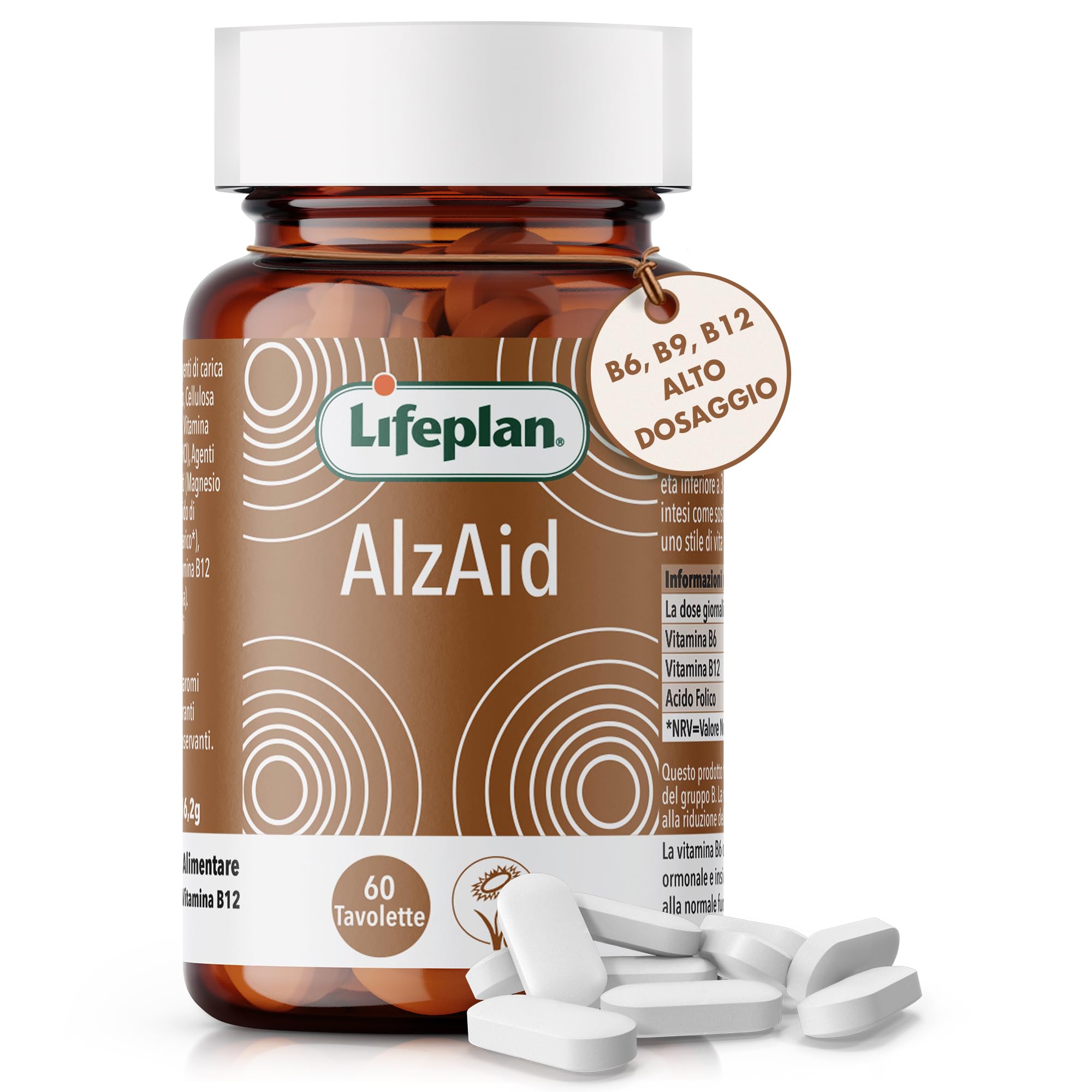 Vitamina B6 B9 B12 Acido Folico (60 Compresse Vegan, Scorta 4 Mesi) LIFEPLAN Alzaid - Integratori Stanchezza con Complesso Vitamina B complex, Vitamina B12, Vitamina B9, Vitamina B6, Vitamine gruppo B