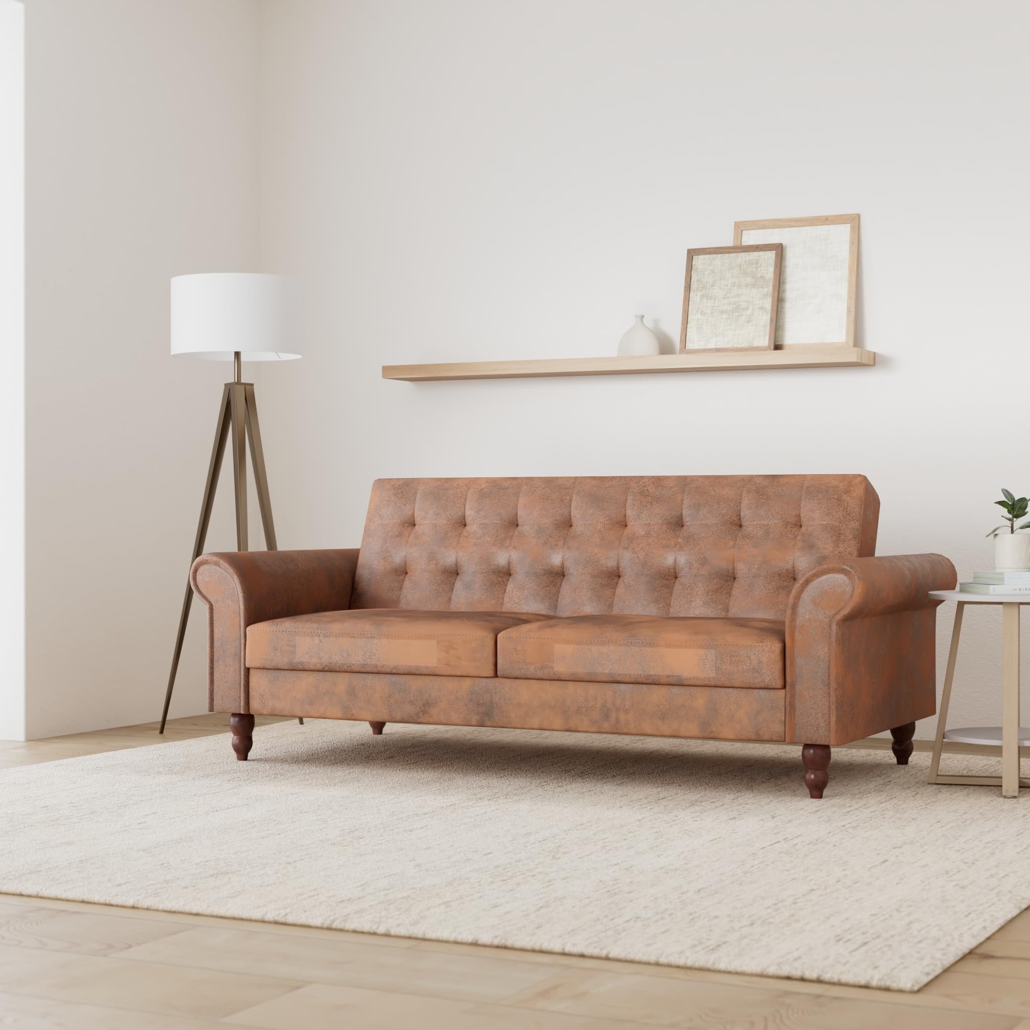 vidaXL Canapé à 2 Places Convertible accoudoir Daim synthétique Marron