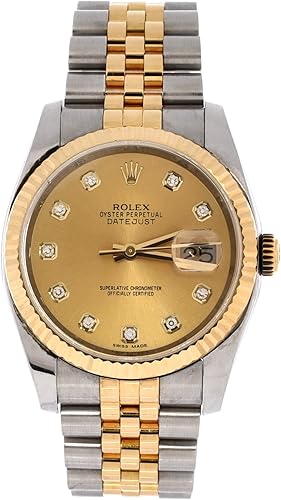 Pre-Loved Oyster Perpetual Datejust Automatic Watch Stainless Steel and Yellow Gold with Diamond Markers 36