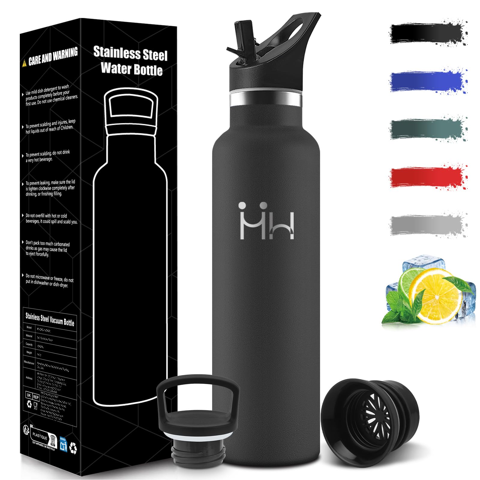 Mulbijeo Trinkflasche 750ML, BPA-Frei, Trinkflasche Edelstahl, Auslaufsichere Isolierflasche Doppelwandig, Thermobecher mit Strohhalm, Wiederverwendung, Thermosflasche Kohlensäure Geeignet