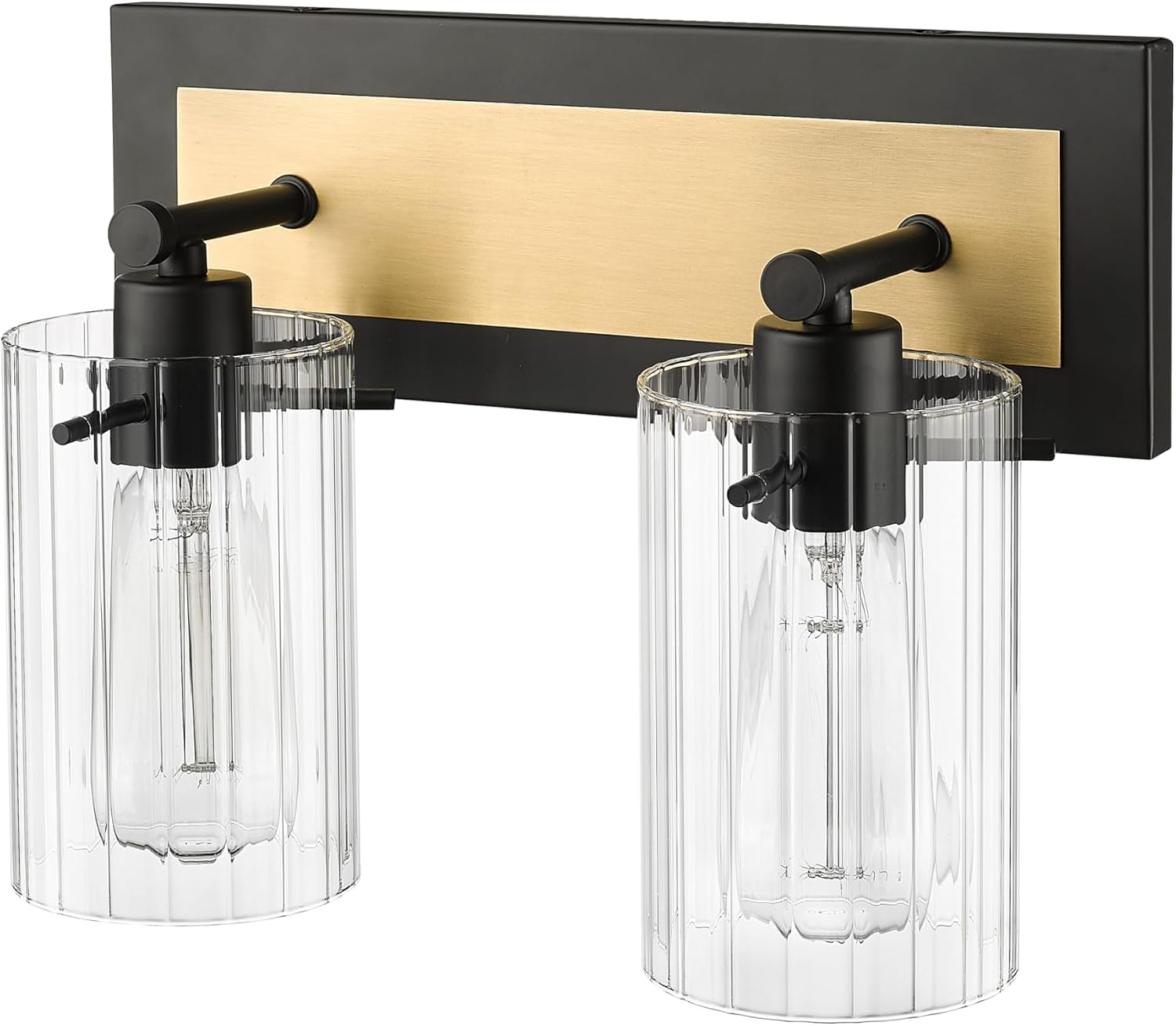 ML Lighting | Gasol Collection | 25002-MB/VB | 2 Light Vanity in Matte Black - Vintage Brass with Clear Ribbed Glass Shade | Versatile Design That adds High-End Texture and Elegance to Your Bathroom