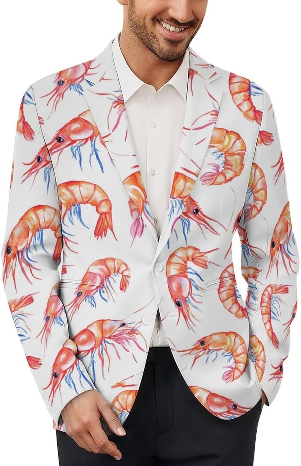Cute Shrimps Men's Suits Two Buttons Blazer Casual Suit Coat Wedding Business Jackets
