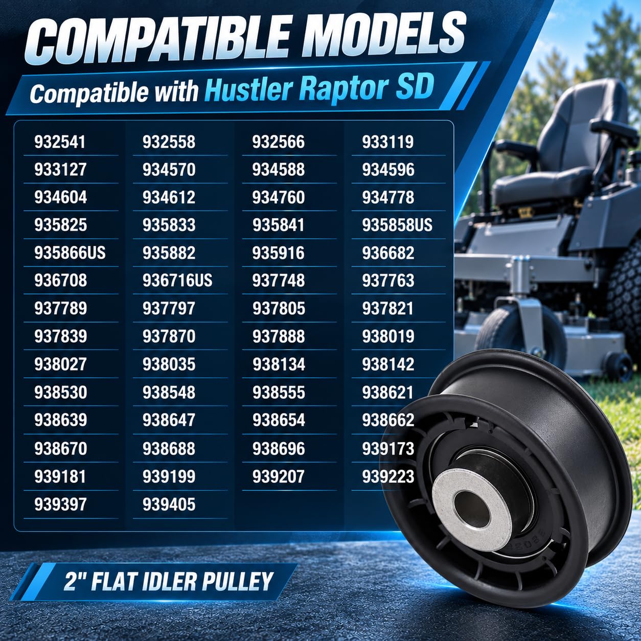 2 Inch Flat Idler Pulley 604491 Compatible with Hustler Raptor SD SDX, SDX 936476 936484 938530 938548 SD 932541 932558 932566 933119 933127 934570 934588 934596 934604, ID 3/8, OD 2