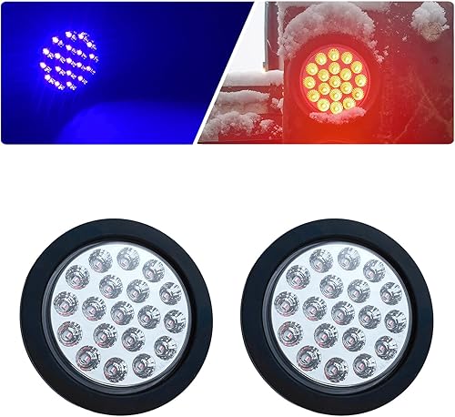 Luces traseras LED redondas de doble revolución de 4 pulgadas, luces traseras rojas de parada y giro y azules como color auxiliar para camión,