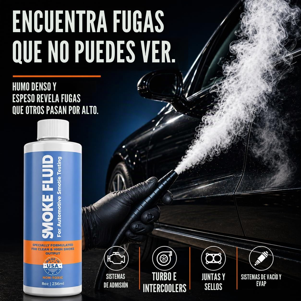 Samorillo Solución de líquido de Humo para Pruebas de máquinas automotrices, Fabricado en Estados Unidos, Recambio líquido de 8 onzas diseñado EVAP, vacío, Combustible, admisión, Escape, Sistemas