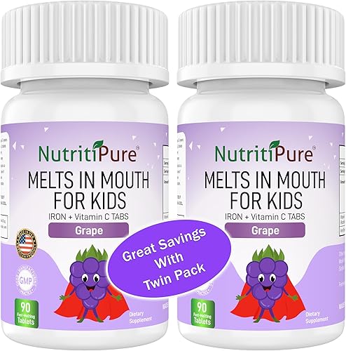 Suplemento de hierro masticable para niños FerronylCarbonyl Iron 9 mg con vitamina C 30 mg Tableta en delicioso sabor a uva 90 unidades 1 botella 2