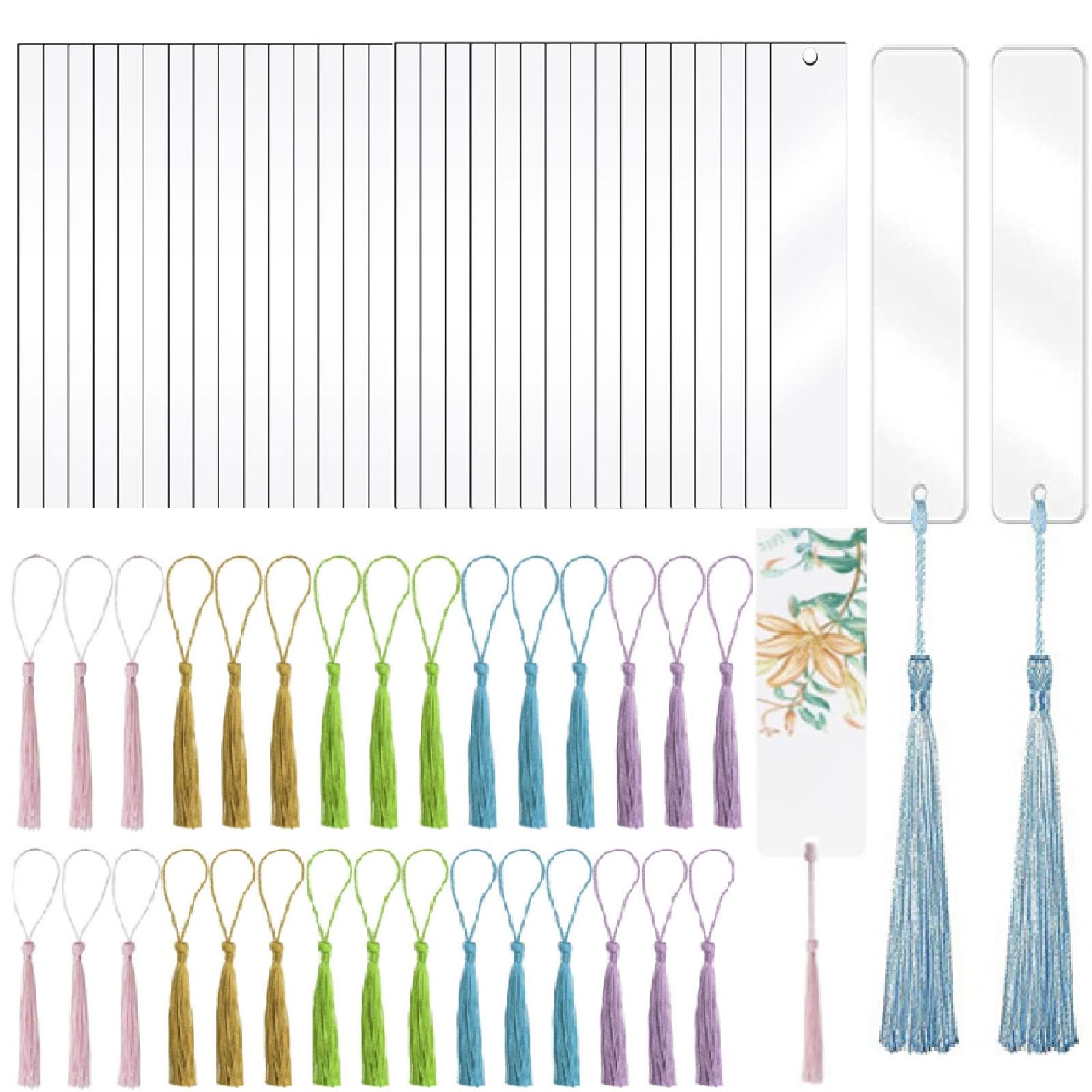 30 Piezas Marcapáginas de Acrílico en Blanco Marcadores de Libros Acrílio con Borlas Manualidades Transparente Rectángul Marcapáginas para Proyectos de Bricolaje