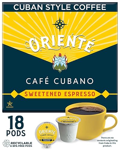 Oriente Cápsulas de café cubano tostado oscuro, 18 unidades  Cafe Cubano  Espresso endulzado  Café tostado oscuro 100% arábica  Cápsulas reciclables