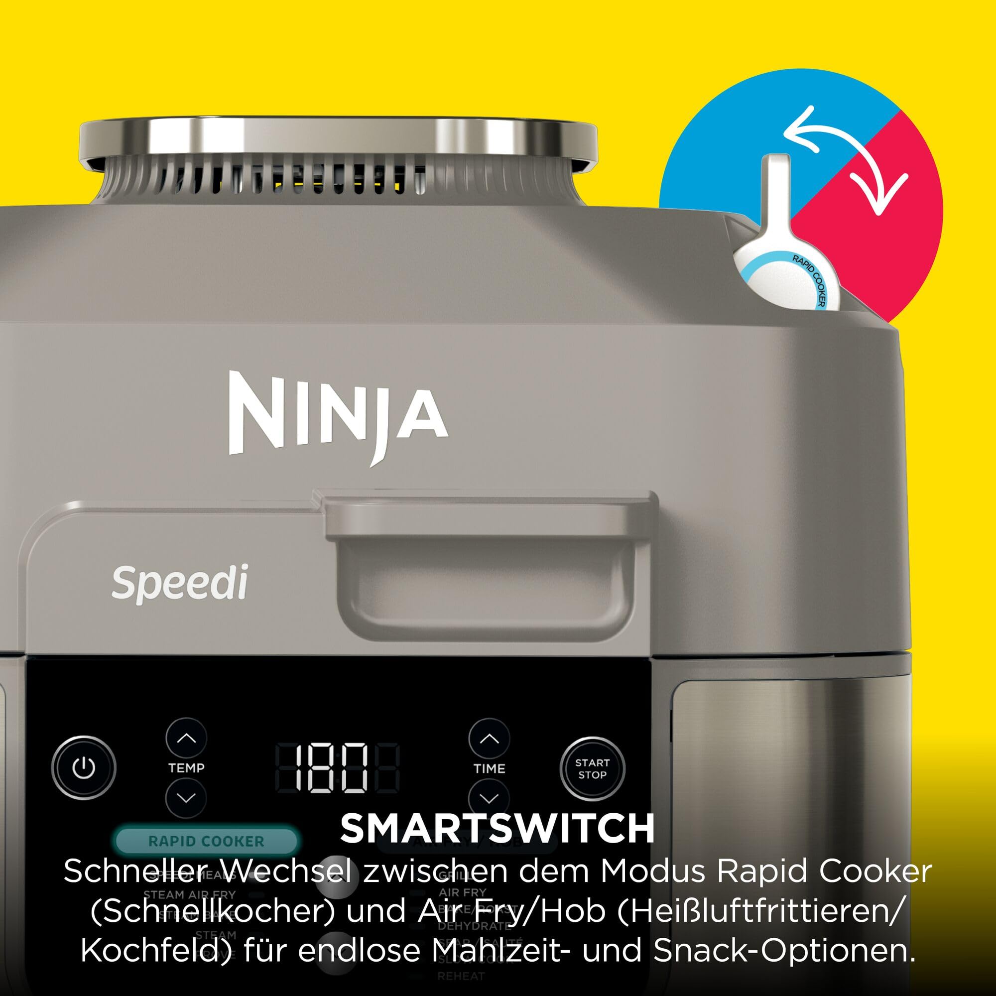 Ninja Speedi Multikocher, 5,7L, 12-in-1 Multicooker, Air fryer Heißluftfritteuse, Slow Cooker Langsamkochen, Grillen, Backen, Stone Gold ON500EUSTGD