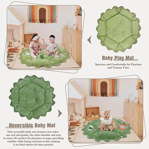 Miniatura 4 de Gimnasio de felpa 5 en 1 para bebés, alfombrillas de juego para bebés, gimnasio convertible para bebés con almohada, tapete para el tiempo boca